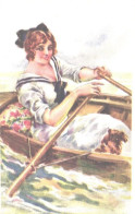 Usabal:Rowing Glamour Lady, Boat, Dog, WSSB Serie 4688, Pre 1940 - Usabal