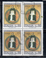 ITALIA REPUBBLICA ITALY REPUBLIC 1974 SAN S TOMMASO D'AQUINO LIRE 50 QUARTINA BLOCK USATO USED OBLITERE' - 1971-80: Usados