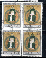 ITALIA REPUBBLICA ITALY REPUBLIC 1974 SAN S TOMMASO D'AQUINO LIRE 50 QUARTINA BLOCK USATO USED OBLITERE' - 1971-80: Oblitérés