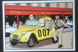 ► CITROËN 2CV -  Modèle OO7 James Bond Jaune Elios 1981- Saint Tropez De Funes - CPM Illustrateur - Passenger Cars