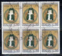 ITALIA REPUBBLICA ITALY REPUBLIC 1974 SAN S TOMMASO D'AQUINO LIRE 50 BLOCCO BLOCK USATO USED OBLITERE' - 1971-80: Oblitérés