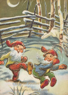 SANTA CLAUS Happy New Year Christmas GNOME Vintage Postcard CPSM #PBB472.A - Santa Claus