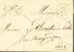 Cher Marque Postale Linéaire 17 Sancoins (32x11) Dateur 25 MAI 1831 En Franchise Pour Directeur Des Postes - 1801-1848: Précurseurs XIX