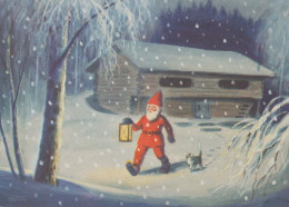 SANTA CLAUS Happy New Year Christmas GNOME Vintage Postcard CPSM #PBL828.A - Santa Claus