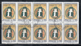 ITALIA REPUBBLICA ITALY REPUBLIC 1974 SAN S TOMMASO D'AQUINO LIRE 50 BLOCCO BLOCK USATO USED OBLITERE' - 1971-80: Oblitérés