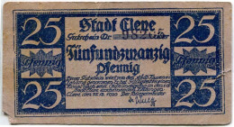 25 PFENNIG 1920 Stadt KLEVE Rhine DEUTSCHLAND Notgeld Papiergeld Banknote #PL816 - [11] Local Banknote Issues