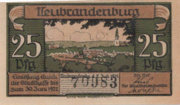 25 PFENNIG 1922 Stadt NEUBRANDENBURG Mecklenburg-Strelitz UNC DEUTSCHLAND #PI798 - [11] Emisiones Locales