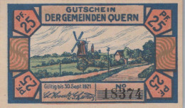 25 PFENNIG 1921 Stadt QUERN Schleswig-Holstein UNC DEUTSCHLAND Notgeld #PB854 - [11] Local Banknote Issues