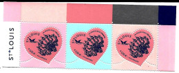 Saint Valentin Cœur De Saint-Louis Triptyque De 3 Timbres Avec 3 Fonds De Couleur Différents - Neufs