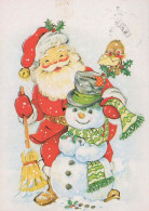 PAPÁ NOEL Feliz Año Navidad MUÑECO DE NIEVE Vintage Tarjeta Postal CPSM #PAU395.ES - Kerstman