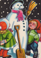 Feliz Año Navidad MUÑECO DE NIEVE NIÑOS Vintage Tarjeta Postal CPSM #PAZ721.ES - Neujahr