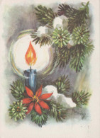 Bonne Année Noël BOUGIE Vintage Carte Postale CPSM #PBA106.FR - New Year