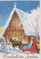 Bonne Année Noël CHEVAL ÉGLISE Vintage Carte Postale CPSM #PAY306.FR - New Year