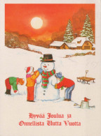 Happy New Year Christmas CHILDREN SNOWMAN Vintage Postcard CPSM #PBO091.GB - Nieuwjaar