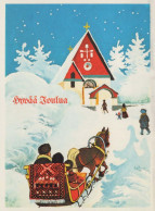 Happy New Year Christmas HORSE CHURCH Vintage Postcard CPSM #PAY304.GB - Nieuwjaar