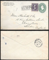 USA Uprated 2c Postal Stationery Cover To England 1896. Hartford CT - Cartas & Documentos