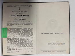 Devotie DP - Overlijden Jules Baert Echtg Gevaert - Kruishoutem 1883 - Kwadrecht 1956 - Décès
