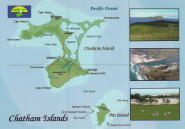 1 Map Of New Zealand / Chatham Islands * 1 Ansichtskarte Mit Landkarte Von Chatham And Pitt Island * - Landkarten