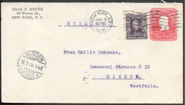 USA Uprated 2c Postal Stationery Cover To Germany 1906. 3c Jackson Stamp - Covers & Documents