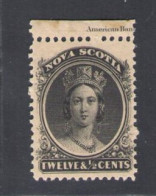 1860-63 Nova Scotia, 12 1/2 Black, Stanley Gibbons N. 29, MNH** - Other & Unclassified