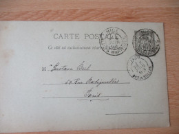 1893 PARIS BATIGNOLLES TIMBRE A DATE ARRIVEE DEPART NICE DAGUIN DOUBLE JUMELE LETTRE - 1877-1920: Semi-moderne Periode