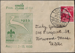 Hongrie 1933 Y&T 464 Sur Lettre Pour Les USA. De Gödöllö, IV Jamboree. Enveloppe Et Oblitération Commémoratives RR - Storia Postale