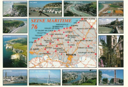 1 Map Of France * 1 Ansichtskarte Mit Der Landkarte - Département Seine Maritime Und Sehenswürdigkeiten - Nummer 76 - Carte Geografiche