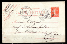 ENT79-01 : CP 10C Rouge Semeuse Daté 823 – Dept 79 (Deux Sevres) ST MAIXENT 1909 > Cachet Type A4 - Standaardpostkaarten En TSC (Voor 1995)