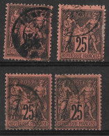 France - N° 91  25c Lot De 4 TP  - Type Sage Oblitérés - 1876-1898 Sage (Type II)