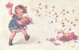 Wally Fialkowska:Girl Throwing Flowers, Pre 1940 - Fialkowska, Wally