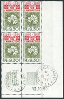 TAAF - N°162  - TRAITE DE L'ANTARCTIQUE - 3 BLOCS DE 4 - COIN DATE 12.10.90  OBLITERES EN MARGE - Used Stamps
