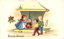 O9 - Carte Postale Illustrateur - Petits Enfants Devant La Cheminée - Bonne Année - New Year