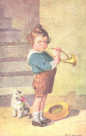 Wally Fialkowska:Boy Playing Trump, Singing Cat, Pre 1926 - Fialkowska, Wally