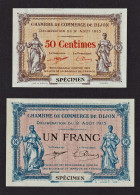 BB: (1914/1924)Chambre De Commerce De Dijon (Dpt21) Rare Lot De 2 Billets De 50c Et 1F Du 02/081915 Surchargés SPECIMEN - Cámara De Comercio