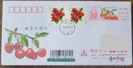 China Cover "Yantai Big Cherry" (Yantai) Colorful Postage Machine Stamp With The Same Theme And Sticker, First Day Regis - Buste