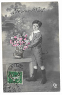 CPA Circulée En 1914 - Joyeux Noël - K4 - Petit Garçon Et Panier De Fleurs - - Other & Unclassified