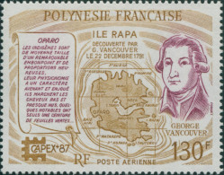 French Polynesia 1987 Sc#C225,SG509 130f George Vancouver, Map And Quotation MNH - Other & Unclassified