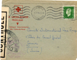 FRANCE.1945. "DULAC". "CRF-ST BRIEUC".CENSURE "LYY". POUR CICR GENÈVE (SUISSE).  - 1944-45 Marianne (Dulac)