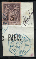 FRANCE Ca.1877: Le Y&T 79 Avec Sup. Obl. Mar. Oct. Bleue "PAQ. FR. B No 5 Ligne J" Sur Fragment - 1876-1898 Sage (Type II)