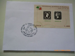 Busta "Foglietto ESPOSIZIONE MONDIALE DI FILATELIA Roma 1985" Annullo Rimini - 1981-90: Poststempel