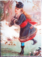 Chromo Grand Format, Sans Publicité. Hiver, Fille Patineuse Sur La Glace. Imp. Testu Massin 13-45 - Autres & Non Classés