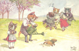 Arthur Thiele:Dressed Cats Dancing, One Watering Dog, T.S.N. Serie 1829, Pre 1940 - Thiele, Arthur