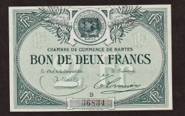 BB (1914/1924): Chambre De Commerce De Nantes (Dpt 44) Billet De 2F Série B, La Meilleure Valeur De La Série - Handelskammer