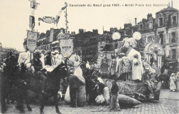 CPA. [75] > PARIS > Cavalcade Du Boeuf Gras 1907 - Arrêt Place Des Abattoirs - (XIXe Arrt.) - TBE - Arrondissement: 19