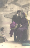 Romantic Man And Lady At Railway Station With Amor, Train, KB, A, Pre 1921 - Couples