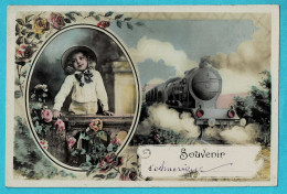 * Fantaisie - Fantasy - Fantasie (Train - Zug - Trein - Locomotive) * Souvenir D'amérique, Enfant, Child, Roses, Fleurs - Treinen