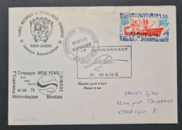 TAAF,  Timbre Numéro 66. Marion Dufresne.  Lettre Signée Par Le Commandant. - Lettres & Documents