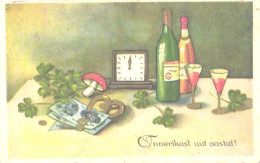 Coins And Paper Money On Card, Bottles, Glasses, Mushroom, Clovers, Pre 1938 - Münzen (Abb.)