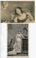 LOT 2 CPA Noir Et Blanc * Charmeuse Et Colombes (jeune Femme) & Théâtre Antoine Ellen Andrée (Artiste 1907) - Women