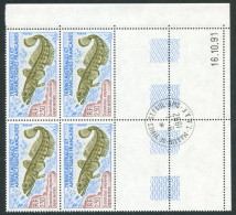 TAAF - N°166  - FAUNE MARINE - 3 BLOCS DE 4 - COIN DATE 16.10.91  OBLITERES EN MARGE - Usados